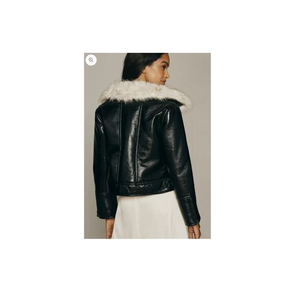 Unreal Fur Wet Look Aviator Jacket in Black XS - Picture 8 of 8